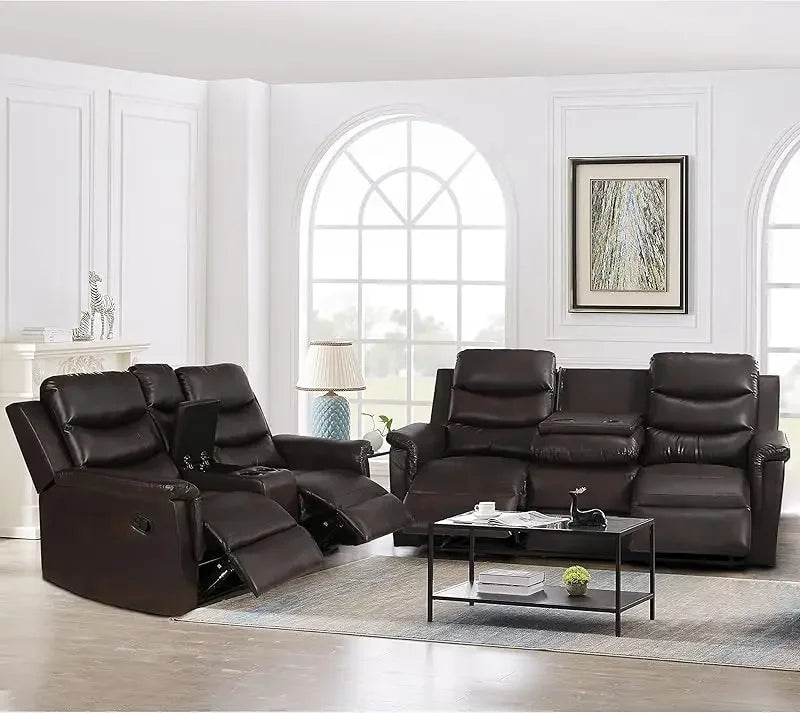 77" Faux Leather Reclining Loveseat Sofa w/ 2 Recliners, Cup Holders, Console – Manual Recliner Couch
