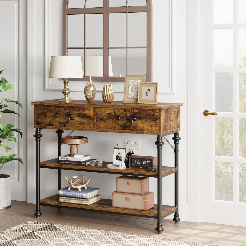 Console Table for Entryway Small Table with 2 Drawers and Storage Shelves