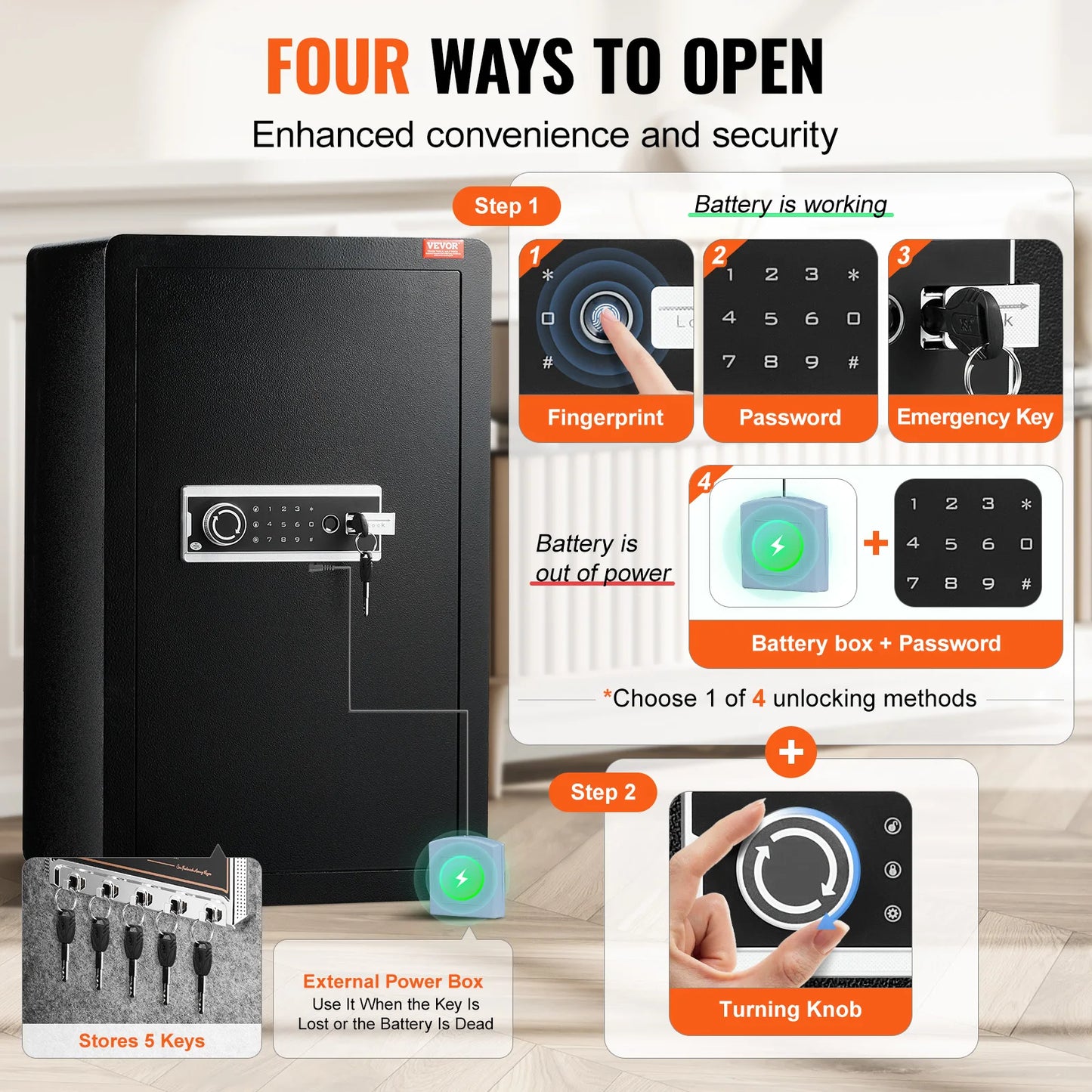 SucceBuy 4.0 cu.ft Safe Box with Key Lock Fingerprint LED Light