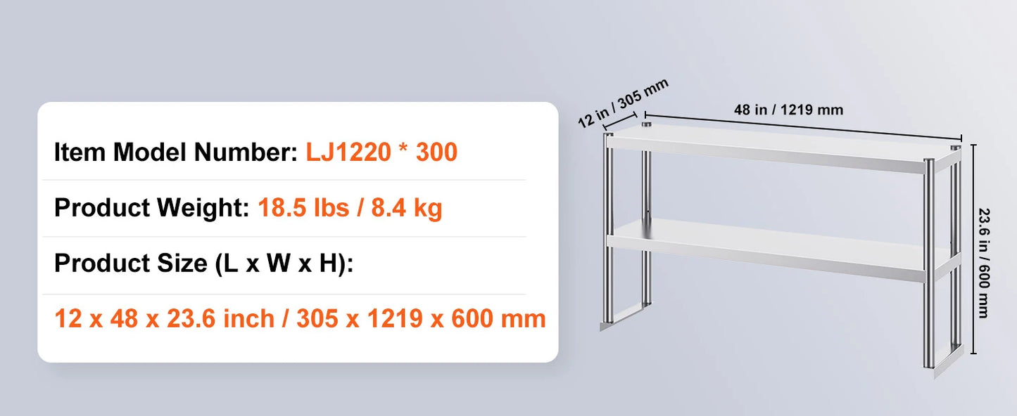 Ljustra Stainless Steel Kitchen Worktable with Adjustable Overshelf