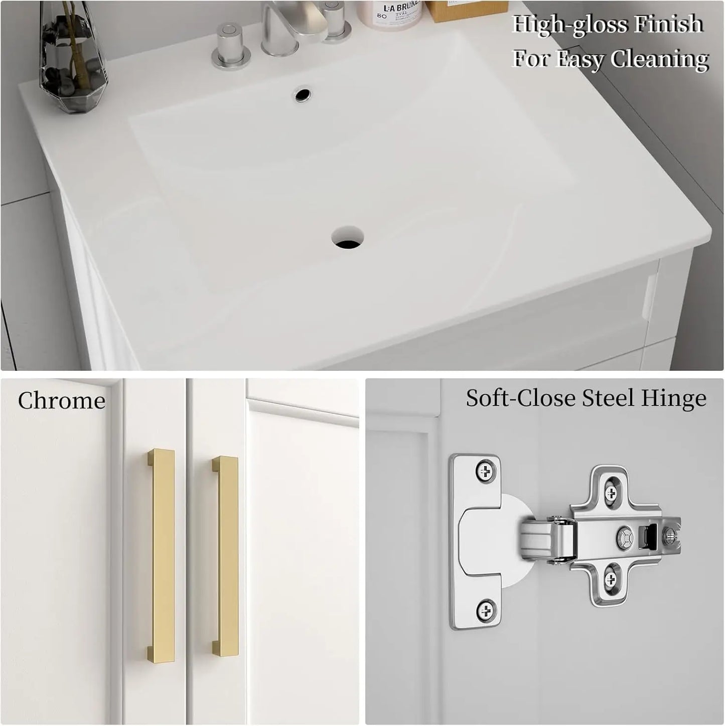 Bathroom Vanity with Ceramic Sink 24 Inches Wooden Cabinet