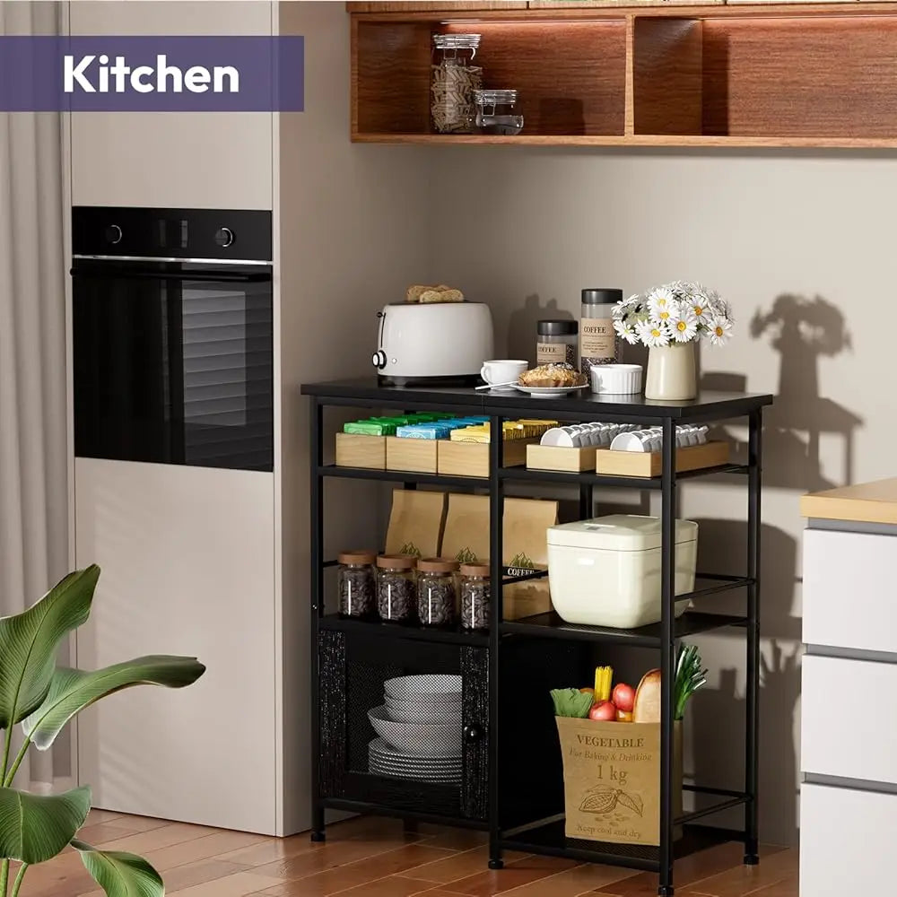 Coffee Bar Cabinet Rustic Storage Organizer Kitchen Buffet Stand