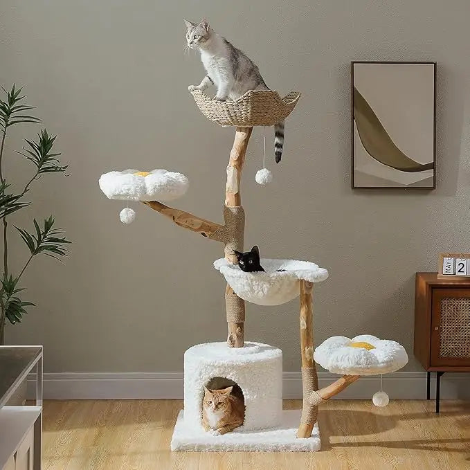 Modern Cat Tree for Large Cats Luxury Wooden Cat Tower Indoor Furniture