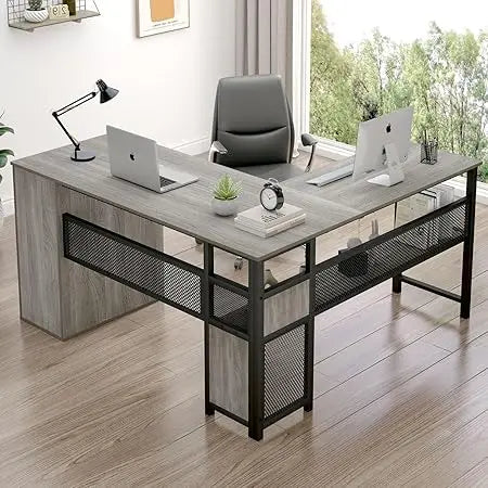 Reversible L Shaped Corner Desk Farmhouse Wood Computer Desk