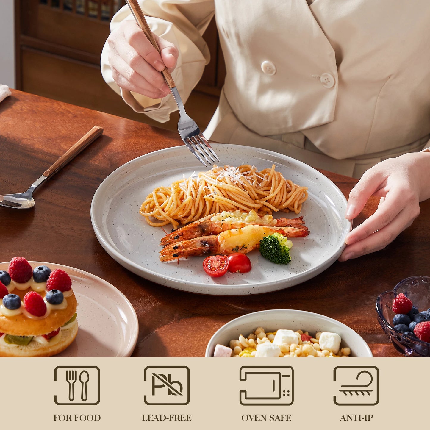 Ljustra 12/24 Pcs Dinnerware Set Curved Edge Stoneware Plates