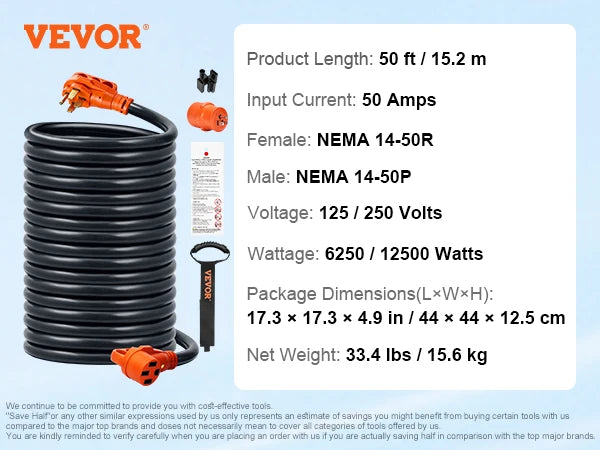 SucceBuy RV Extension Cord 25ft 50ft 30A 50A Power Cord ETL Listed