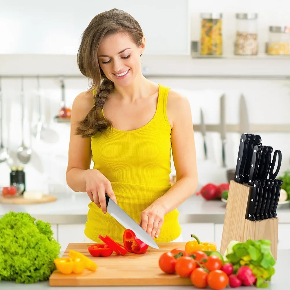 Ljustra 15pcs Chef Knife Set Stainless Steel Kitchen Knife Set with Scissors