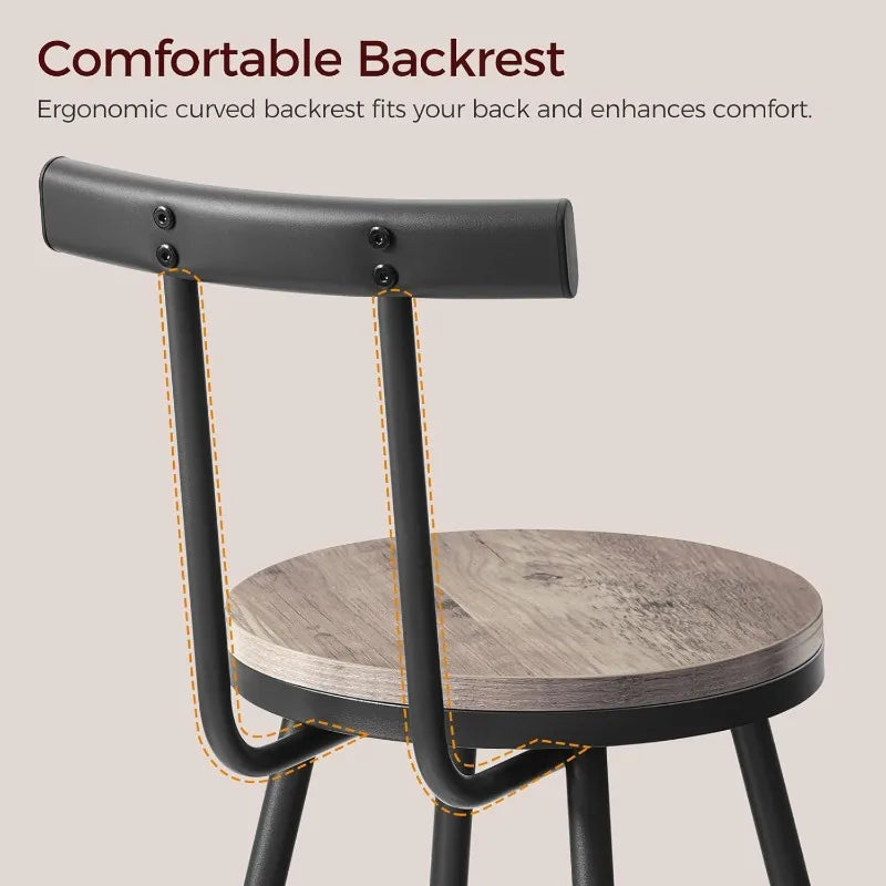 Bar Stools Set of 2 with Backrest and Footrest 26 Inch Tall Adjustable