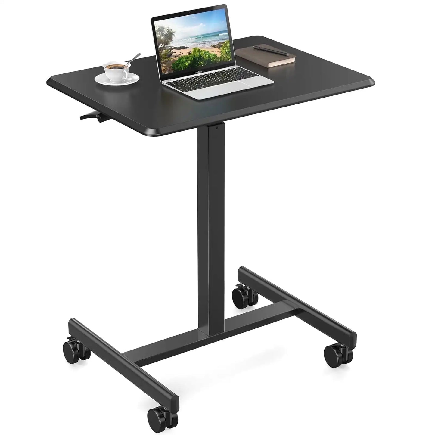 Small Mobile Standing Desk Portable Rolling Laptop Cart Adjustable Height