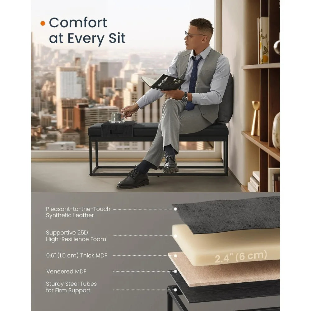 Ottoman Bench Reversible Top Shoe Bench End of Bed with Shelf