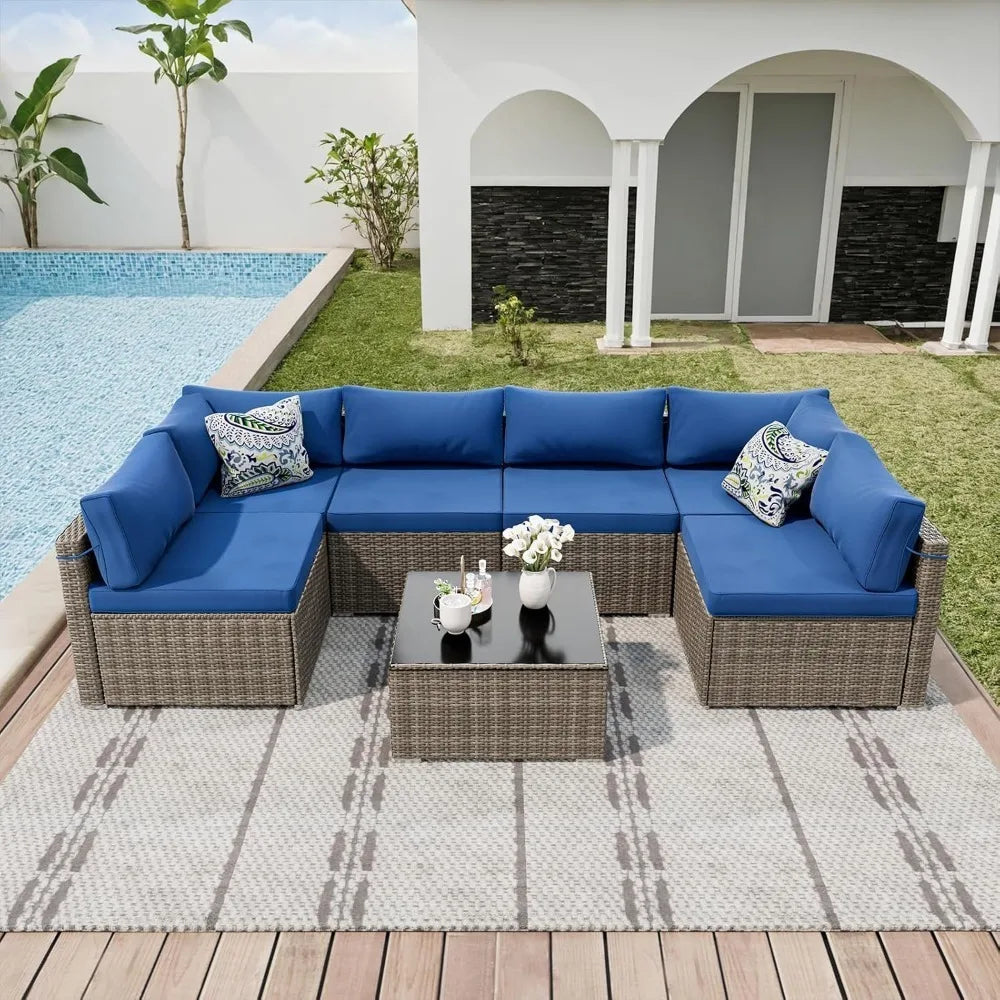 7-Piece Patio Set Sectional Sofa All-Weather PE Rattan Wicker Furniture