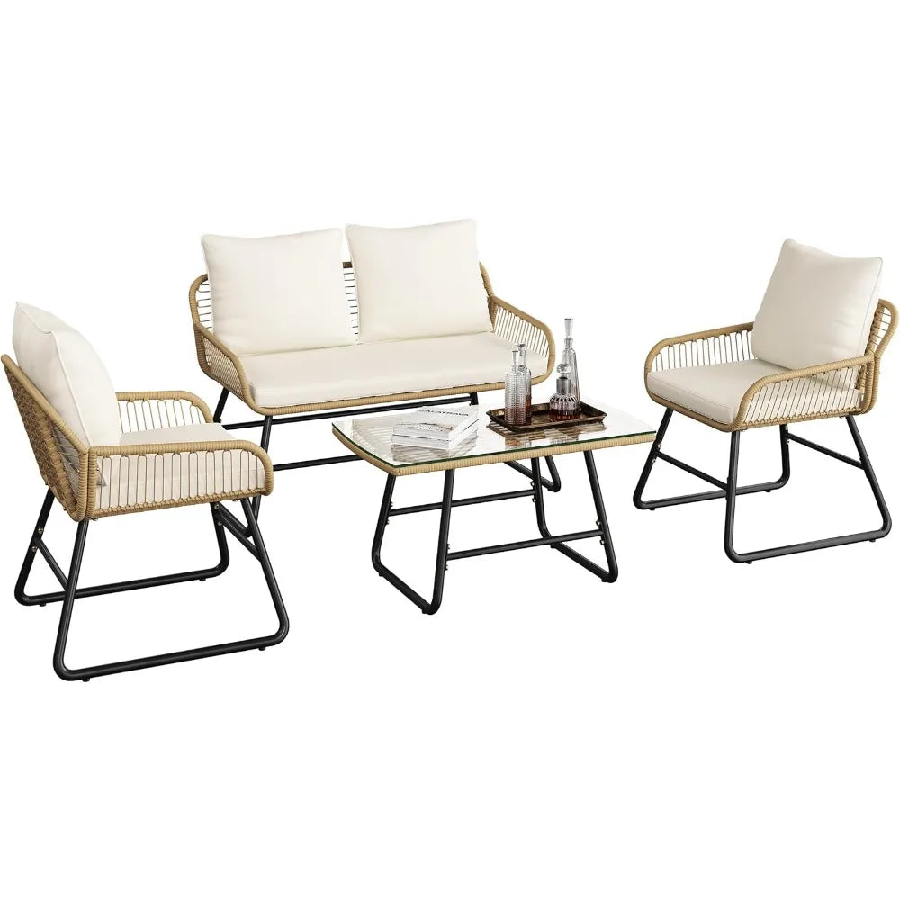4 Piece Outdoor Wicker Patio Furniture Set Modern Bohemian Loveseat