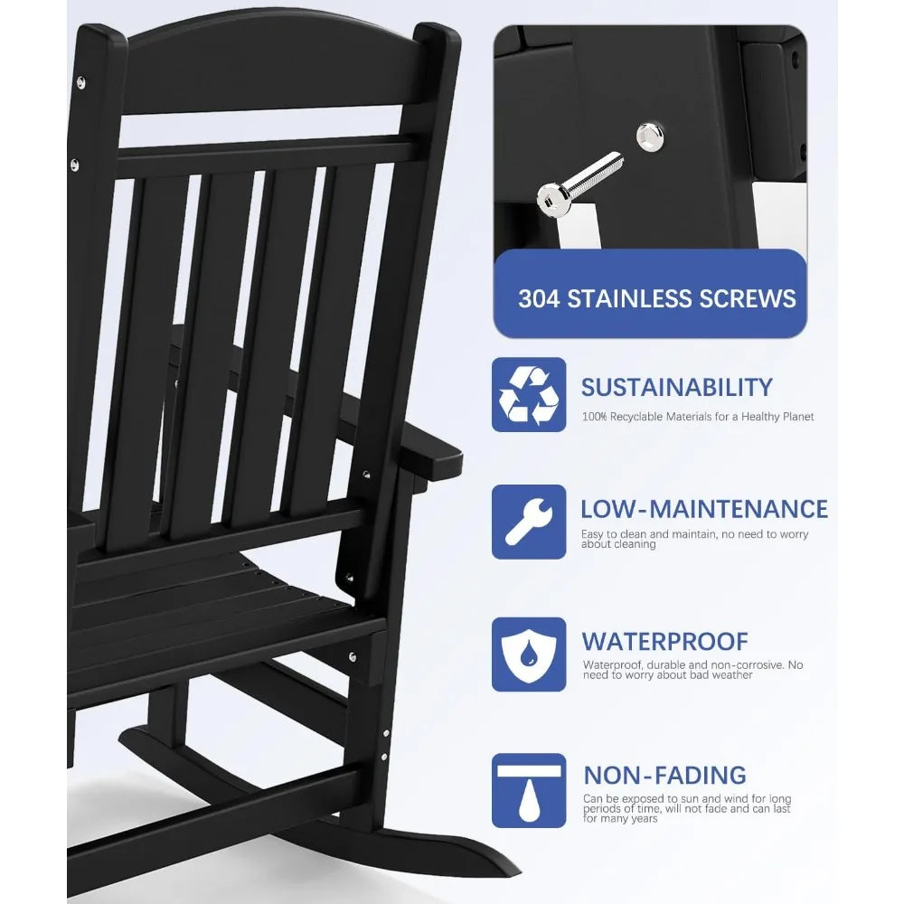 Outdoor Rocking Chair Set of 2 High Back HDPE All Weather Resistant