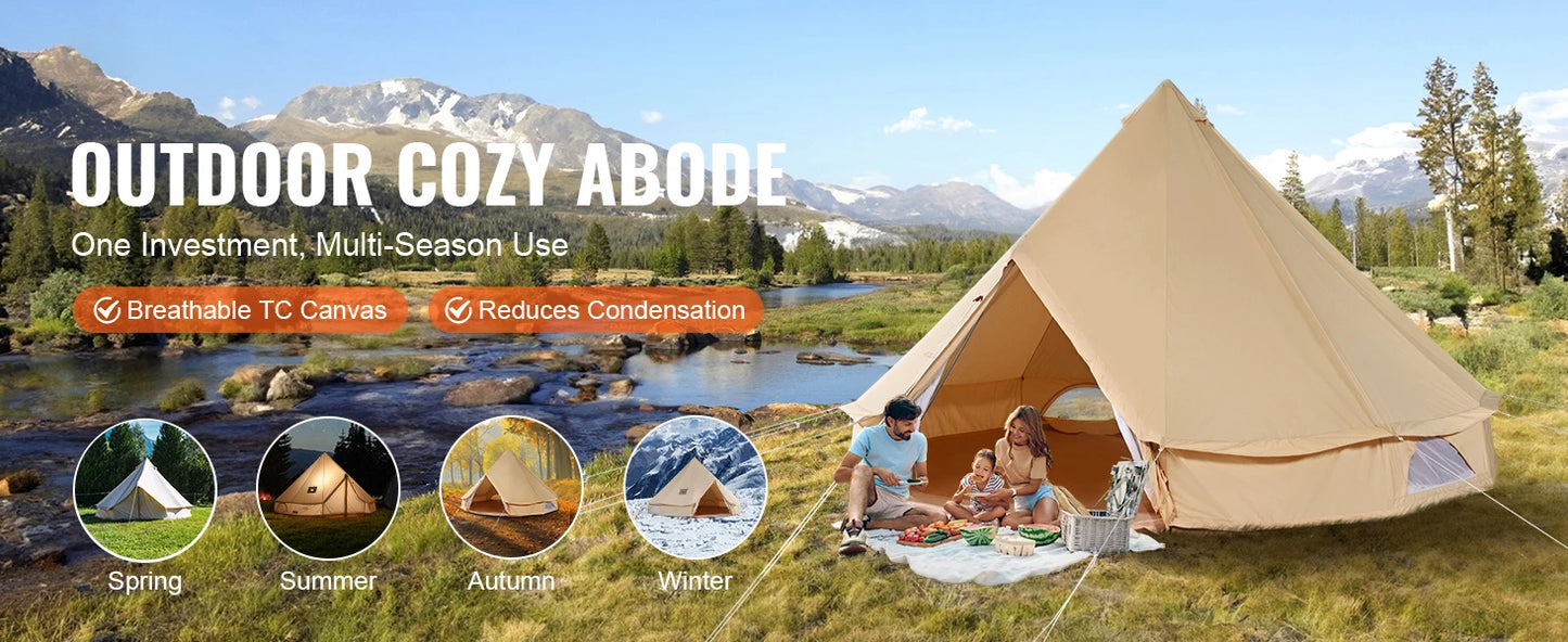 Ljustra Canvas Bell Tent 5m Yurt Tent for Camping with Stove 8 People