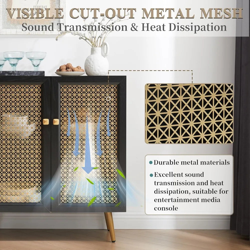 63 Inch Large Buffet Sideboard with LED Light Storage Accent Cabinet