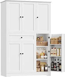 68 Inch Tall Kitchen Pantry Storage Cabinet Modern Hutch Freestanding