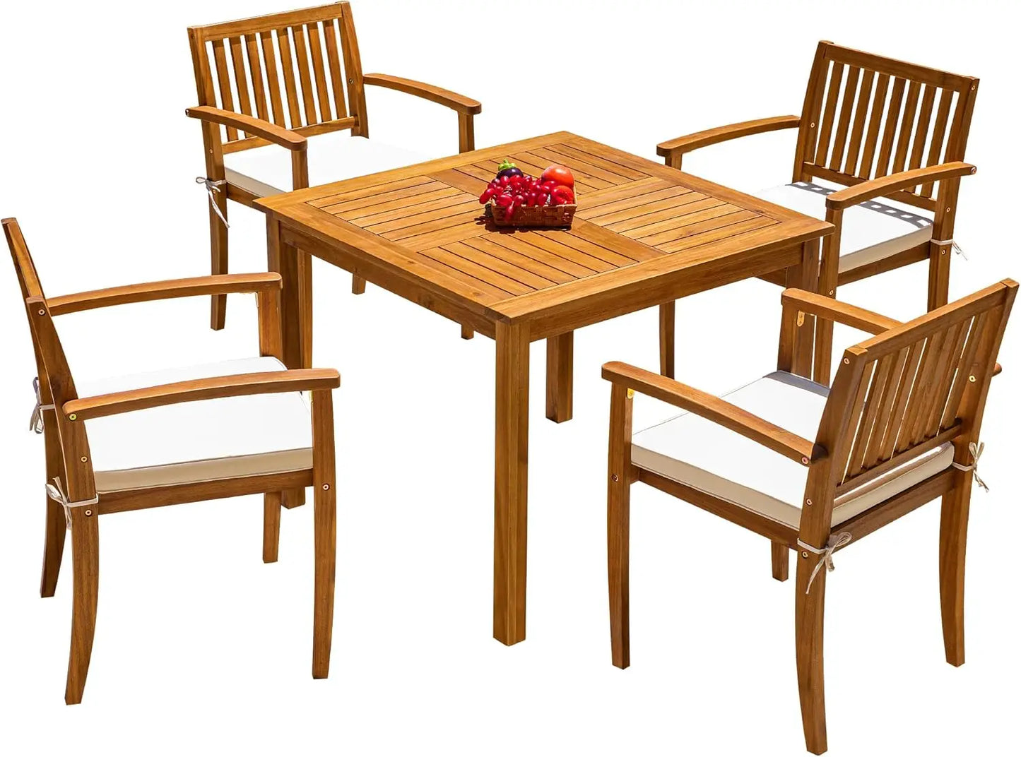 5 Piece Outdoor Dining Set Acacia Wood Patio Table Chairs Cushions