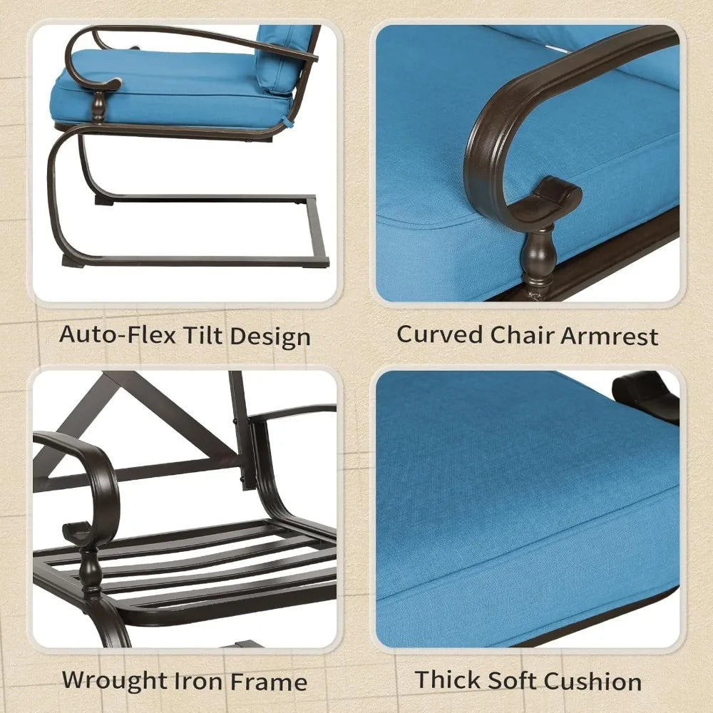 5 Piece Metal Outdoor Furniture Set Wrought Iron Patio Chair Cushions