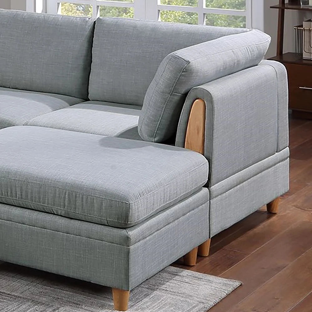 Ljustra 8pc Sectional Sofa Set Living Room Furniture Light Grey Fabric