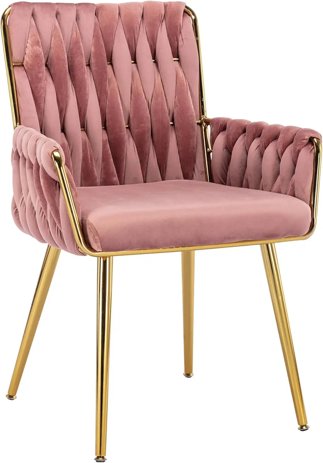 Office Desk Chair No Wheels Woven Velvet Vanity Chair Gold Metal Legs