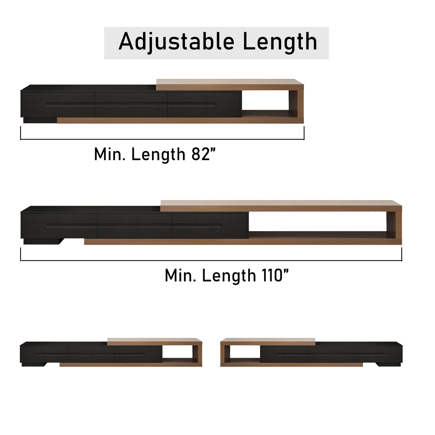 Extendable TV Stand for 120" TV Modern Wood Console with Drawers