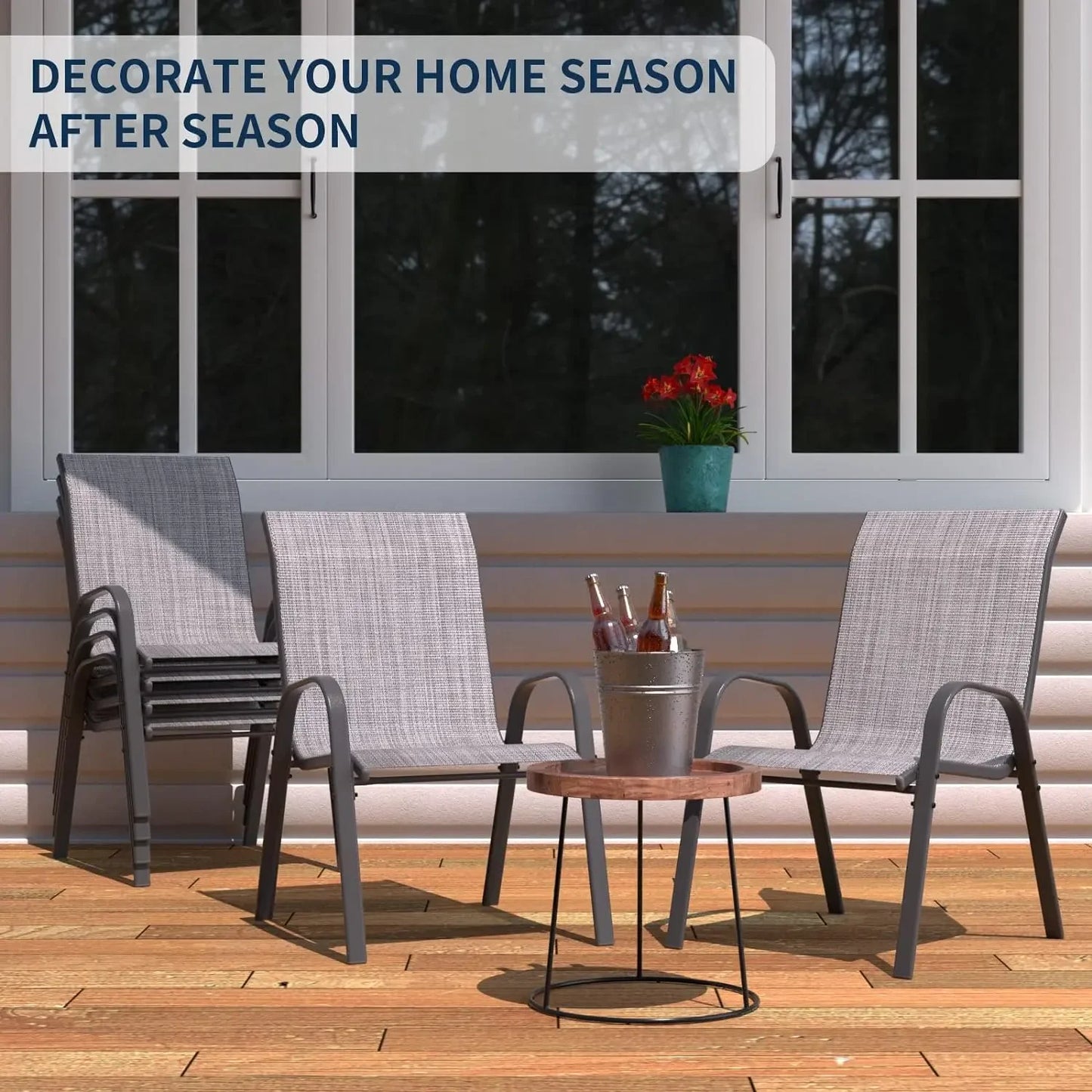 Patio Chairs Set of 6 Stackable Outdoor Dining Chairs All Weather