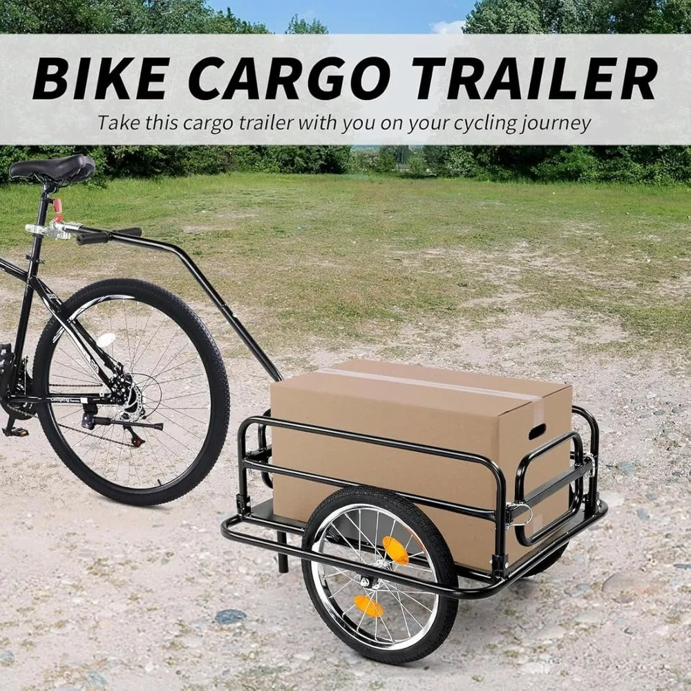 Foldable Bike Trailer Heavy-Duty Cargo Cart 70kg Capacity Universal Hitch
