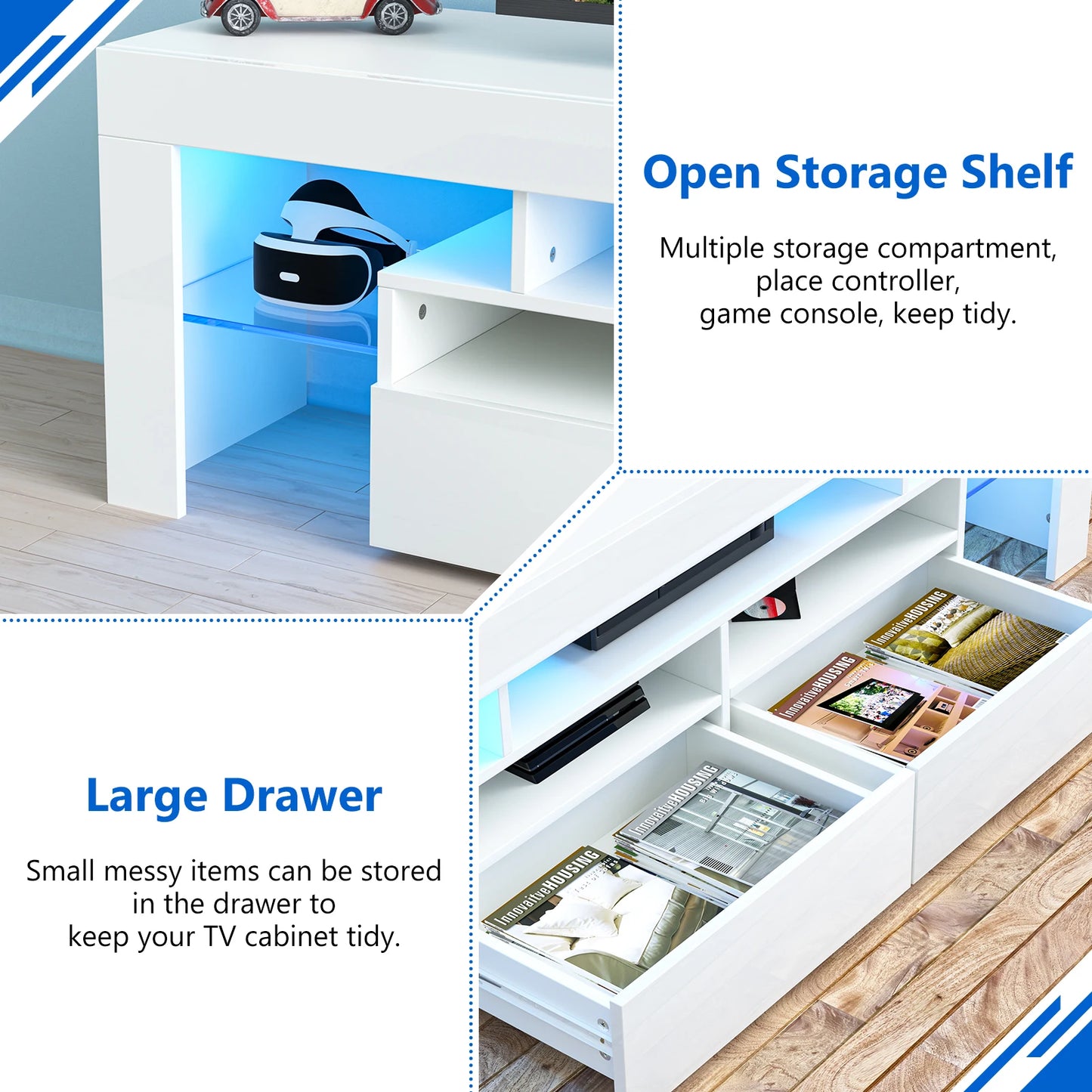 71 Inch LED TV Stand Modern Entertainment Center with RGB Light Storage