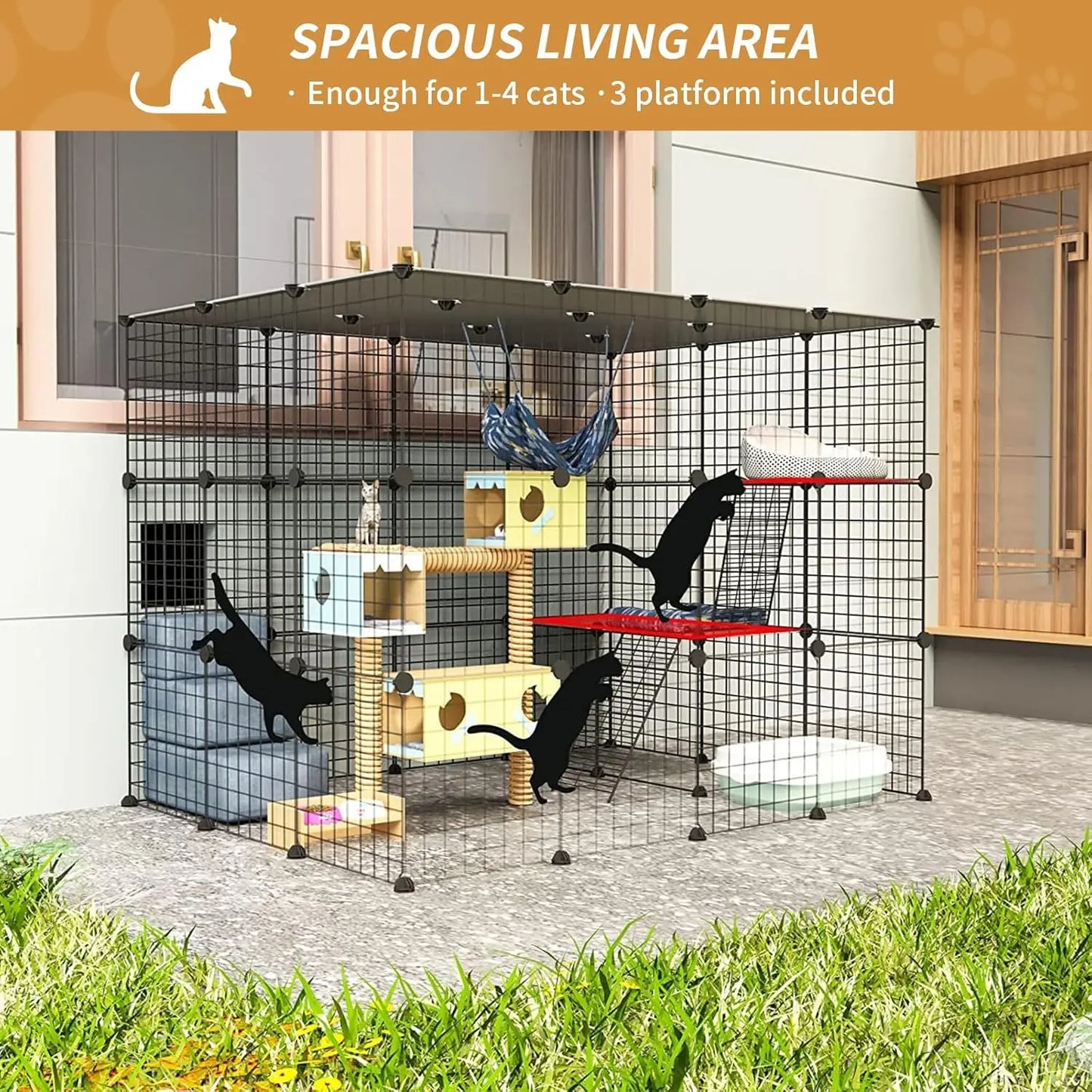 Outdoor Cat House Catio Enclosure Large Playpen with Platforms for Cats