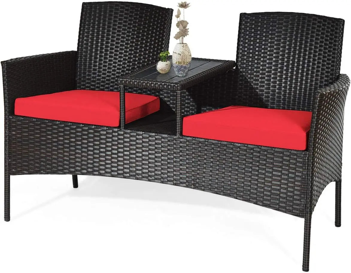Garden Conversation Furniture Set Modern Rattan Bench with Cushions