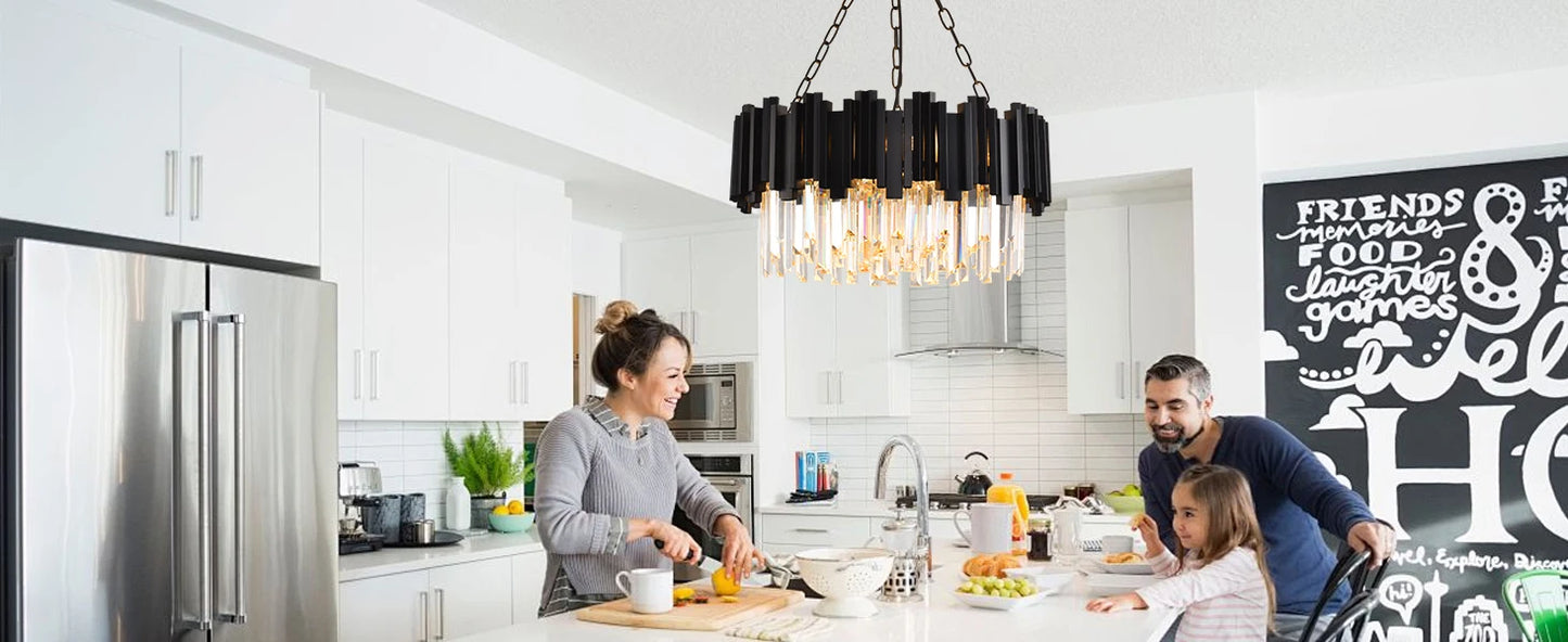 Black Crystal Chandelier Modern 9-Light Fixture for Living Room Entryway