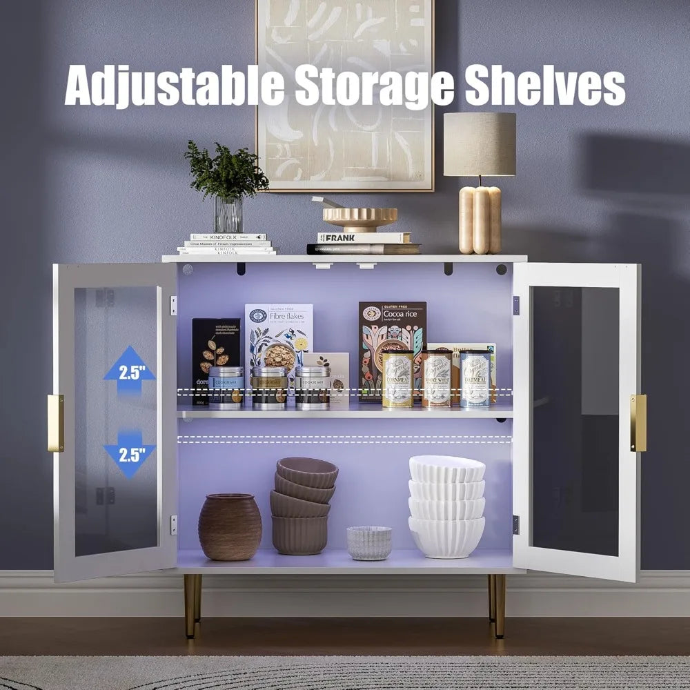 Buffet Cabinet with LED Lights Modern Sideboard 2 Doors Adjustable Shelf