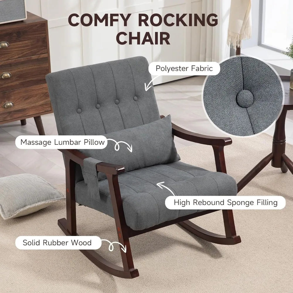 Rocking Chair Nursery Set of 2 Upholstered Glider with Massage Pillow