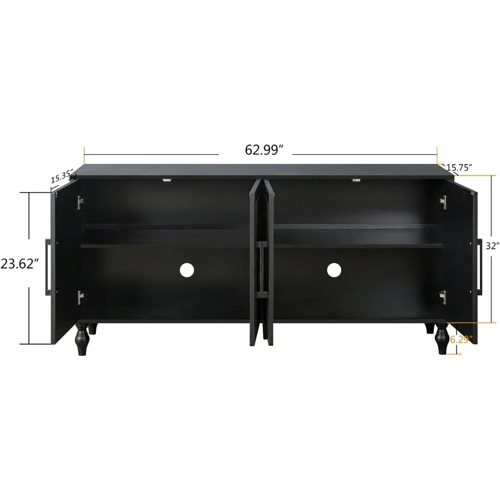 63 Inch Sideboard Cabinet Buffet Storage Adjustable Shelves Vintage Style