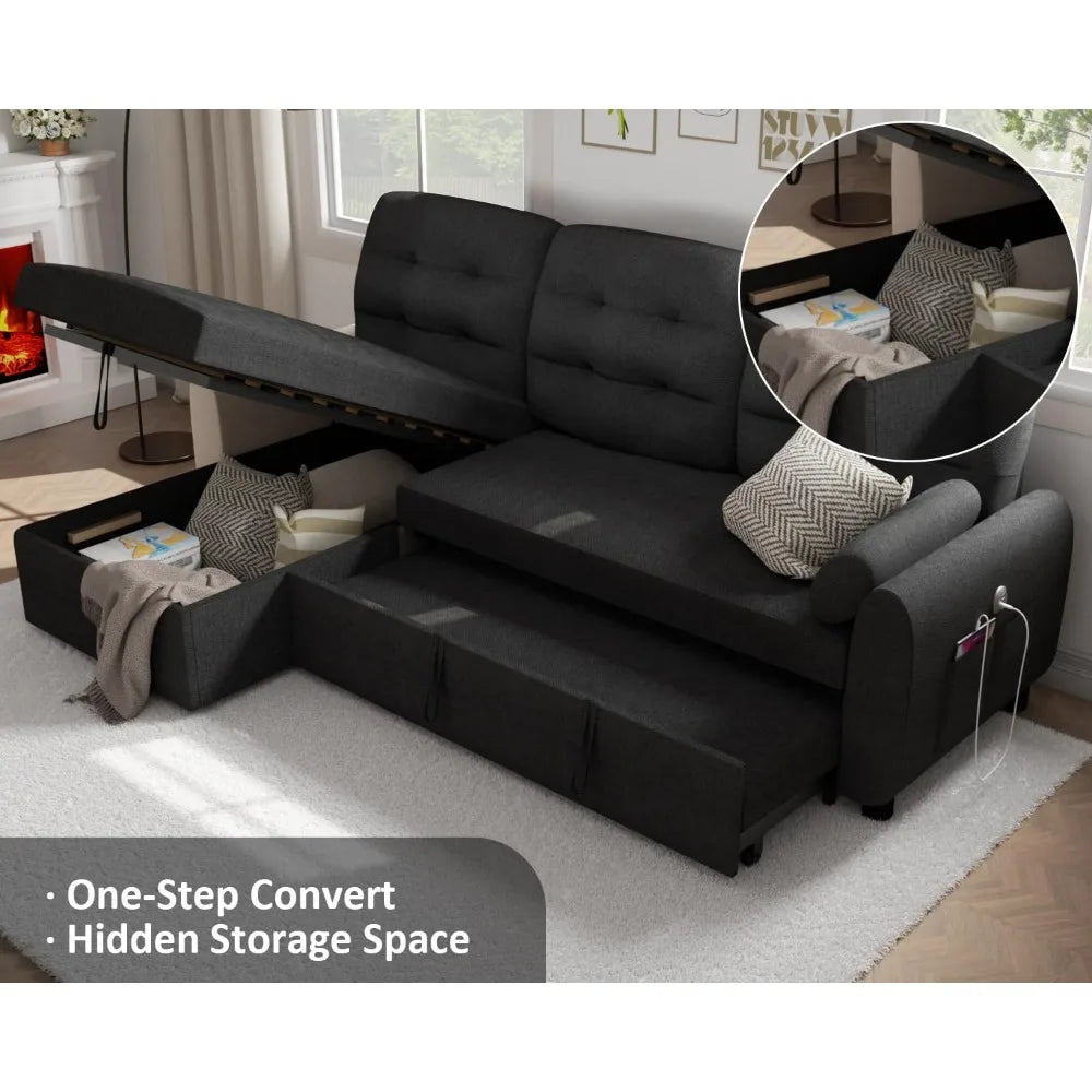 Ljustra 87" Sectional Sofa Bed with Reversible Storage Chaise