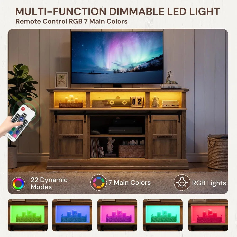 Ljustra Sideboard Buffet Cabinet 58" with LED Lights Sliding Barn Doors