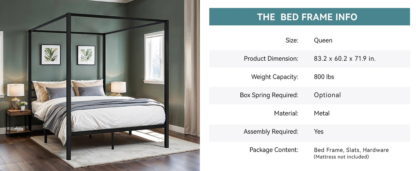 Ljustra Canopy Bed Frame Minimalist Sturdy Easy Assembly No Box Spring