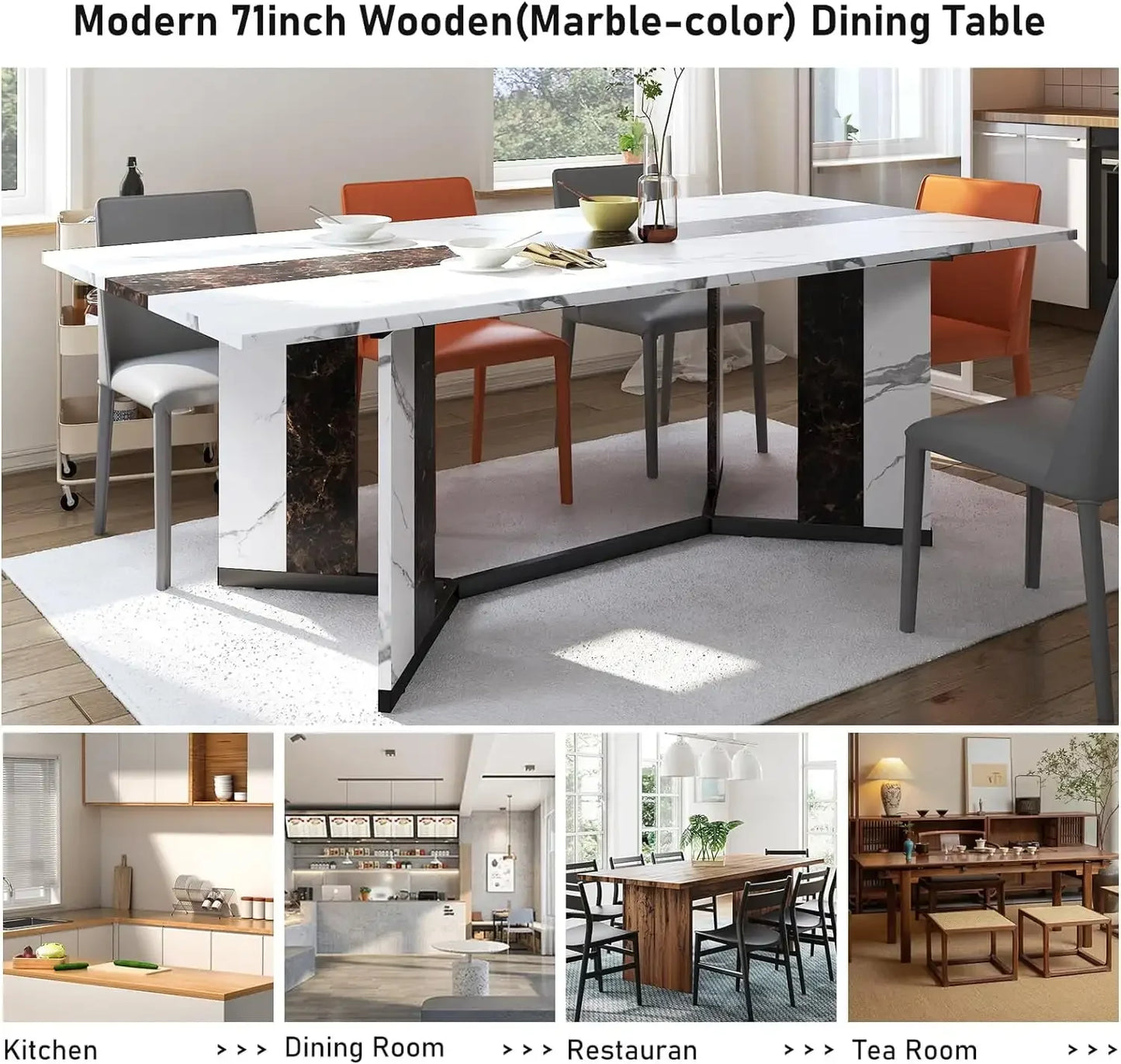 71 Inch Large Rectangular Dining Table Waterproof Adjustable Legs