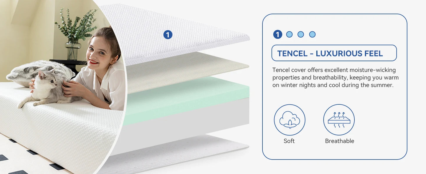 Ljustra Queen Size Mattress Gel Foam Tencel Cooling Medium Firm