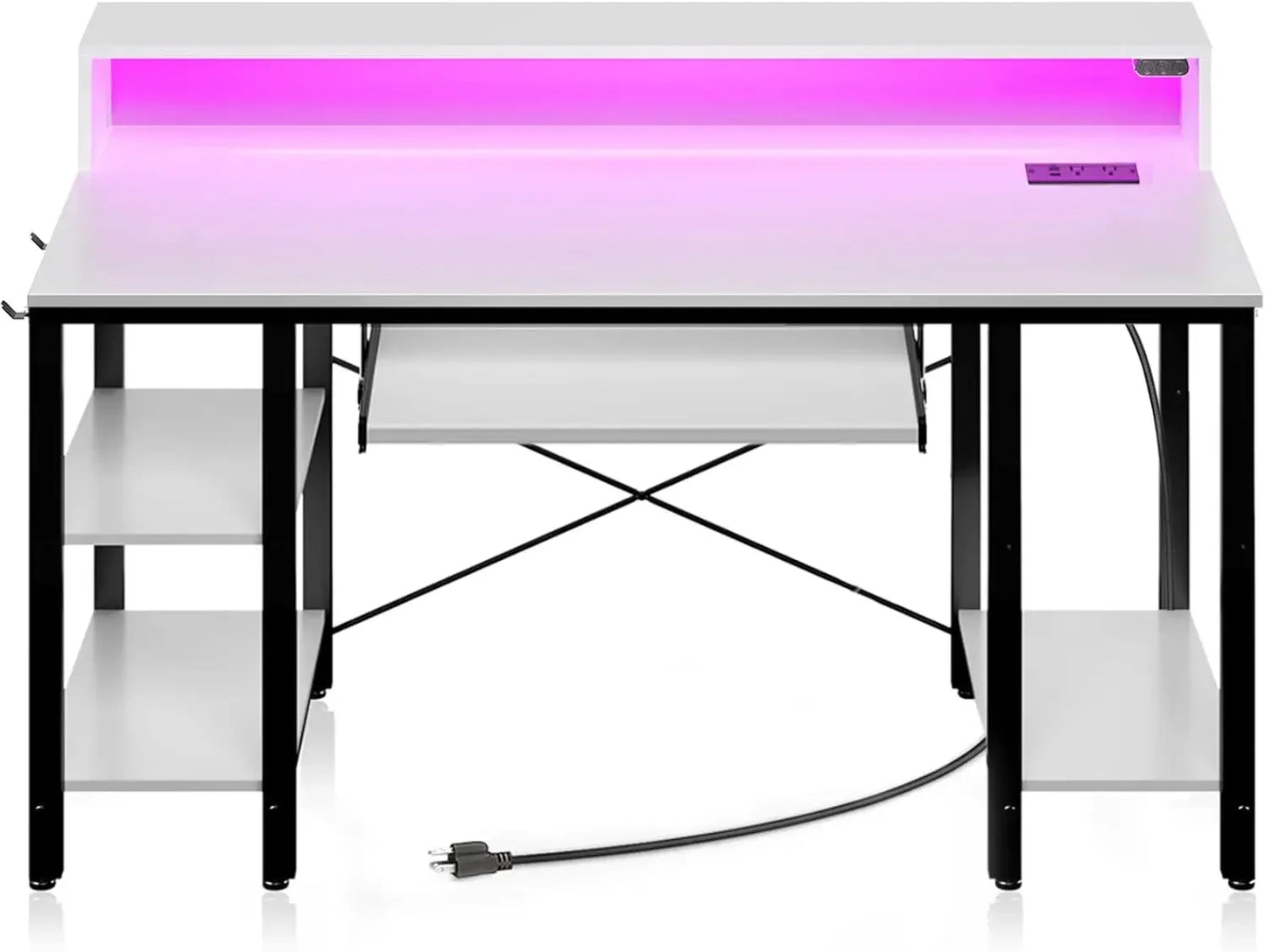 Ljustra 54" Computer Desk with LED Lights Power Outlets Gaming Desk
