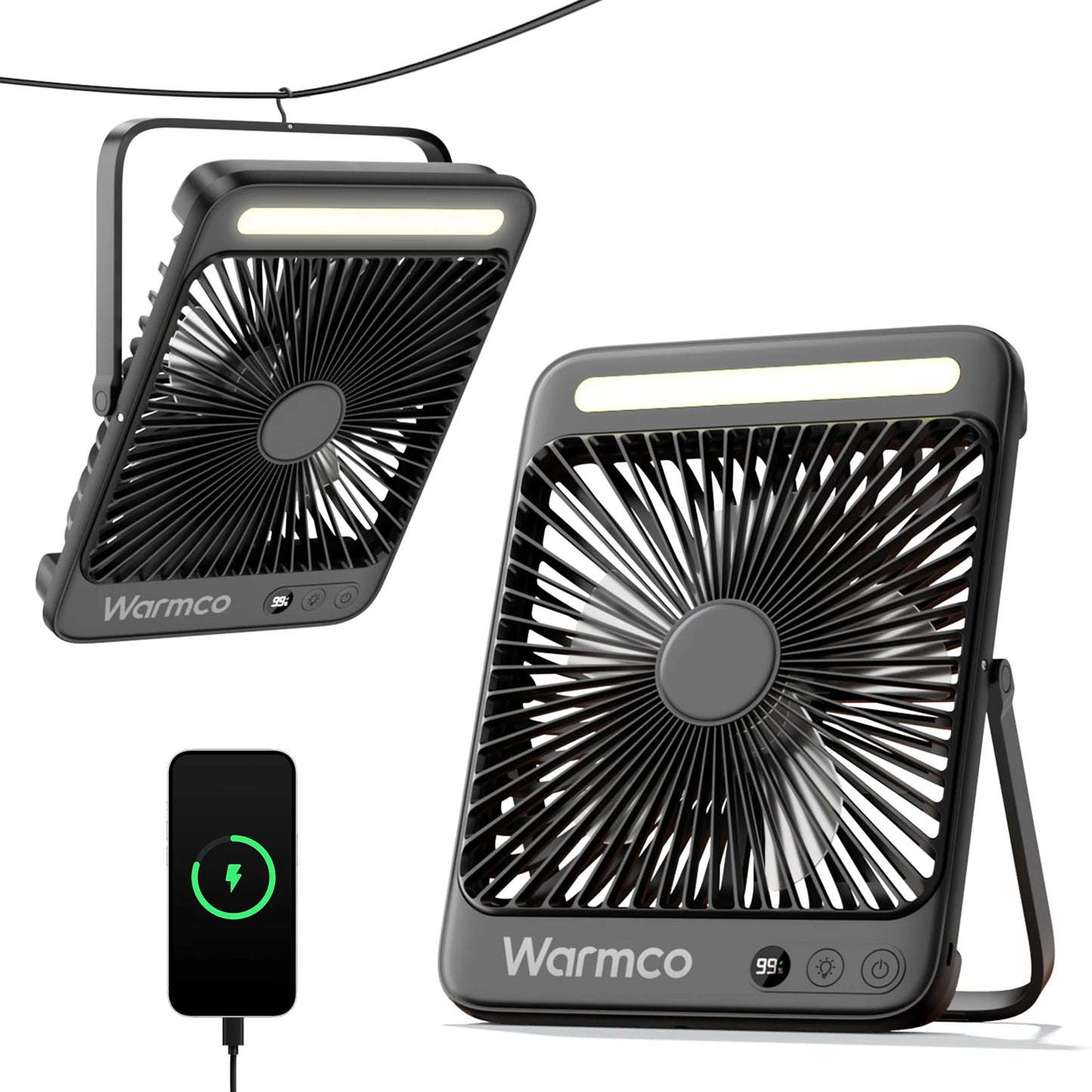 Ljustra 20000mAh Portable Camping Fan with LED Light Quiet Desk Fan