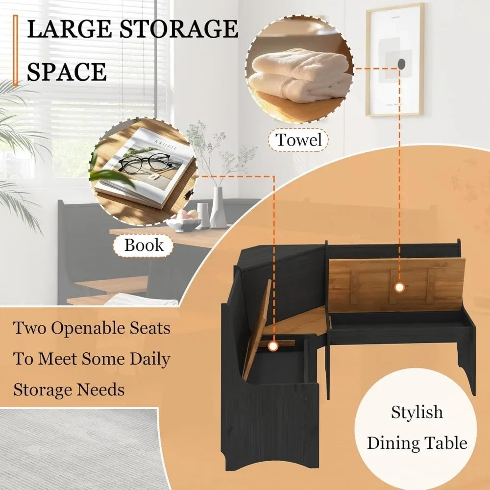 Breakfast Nook Corner Dining Table Set Space-Saving for 5 People