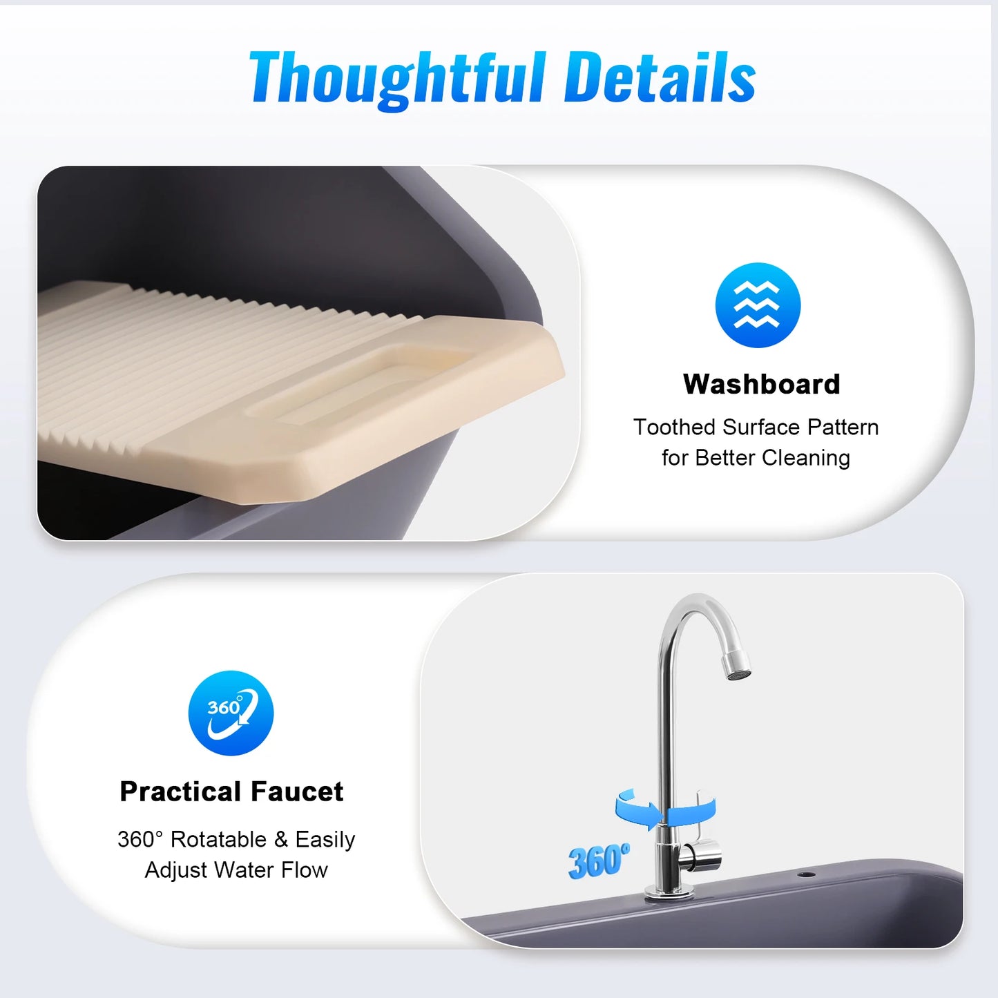 Black Gray Floor-standing Kitchen Sink with Faucet Utility Sink