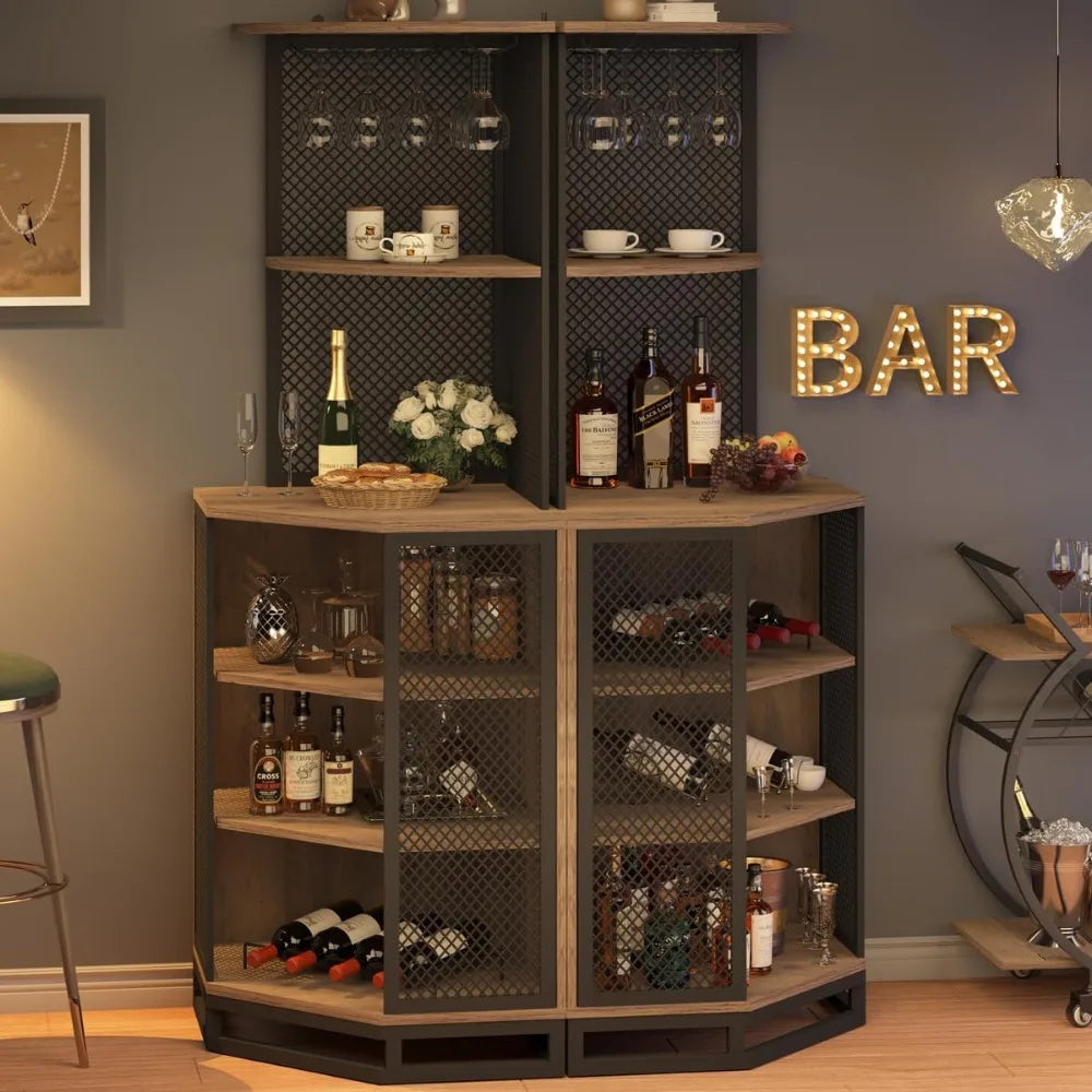 Corner Bar Cabinet Industrial 5 Tier Adjustable Shelf Storage Home
