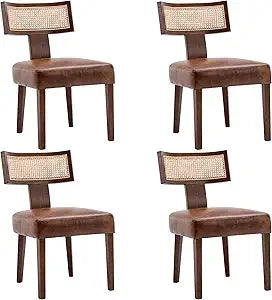 Farmhouse Dining Chairs Set of 4 Mid Century Modern Upholstered Rattan