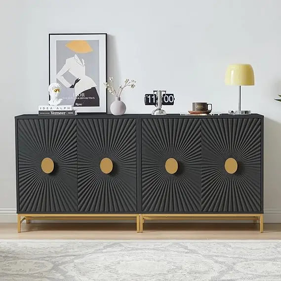 Accent Cabinet Set of 2 Luxury Carving Board Buffet Storage Sideboard