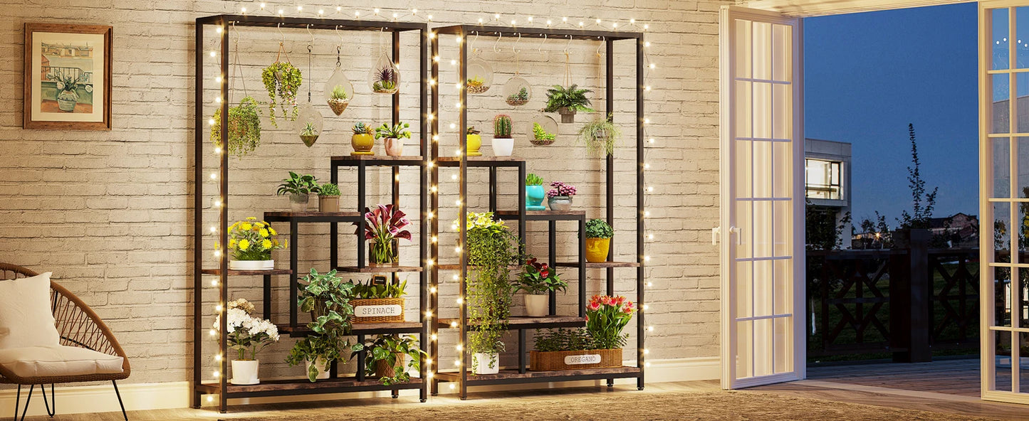 Ljustra 5 Tier Tall Indoor Plant Stand Shelf with Hanging Hooks