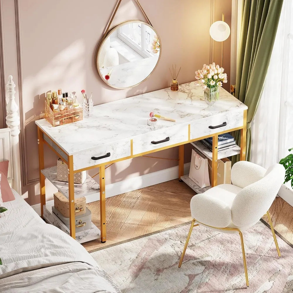 Small Office Desk with Fabric Drawers Modern Writing Table 48 Inch