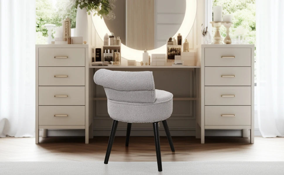 Vanity Chair with Back Tufted Upholstered Makeup Chair Wooden Legs
