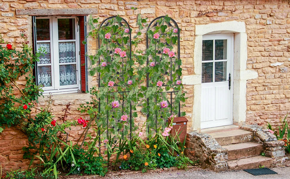 2 Pack Metal Garden Trellis Fence for Climbing Plants Vines Flowers